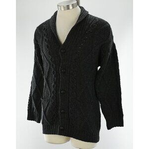 ARANCRAFTS Mens Charcoal Shawl Collar Merino Wool Cardigan Sweater MEDIUM NWT